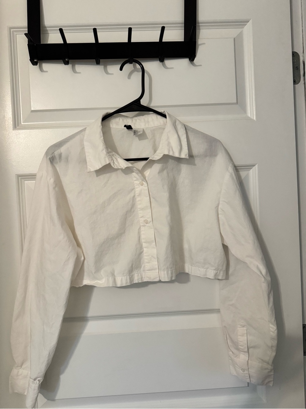 Cropped White Button-Front Women's Shirt